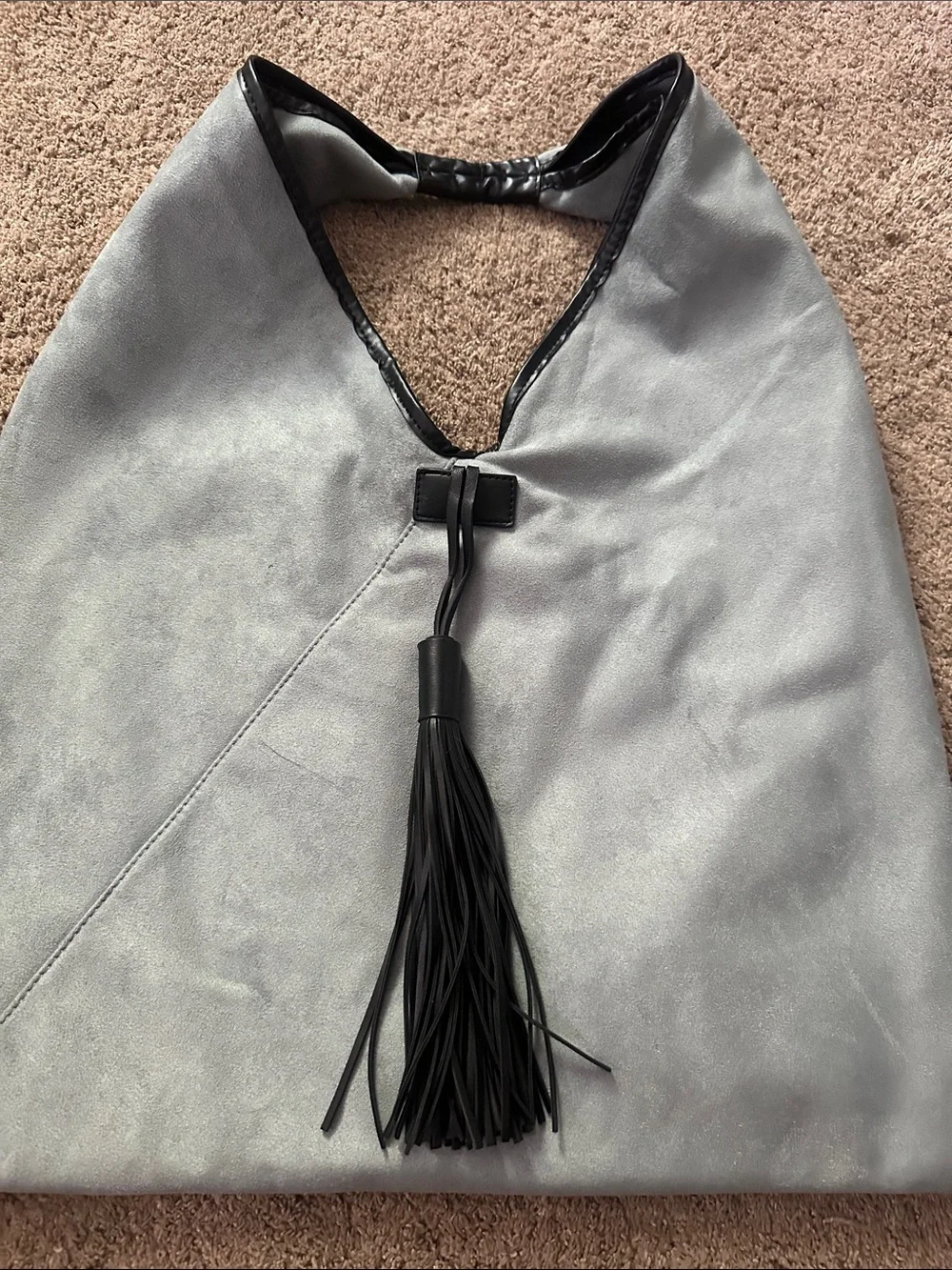 MarlaWynne Gray Suede Hobo with Black Tassel